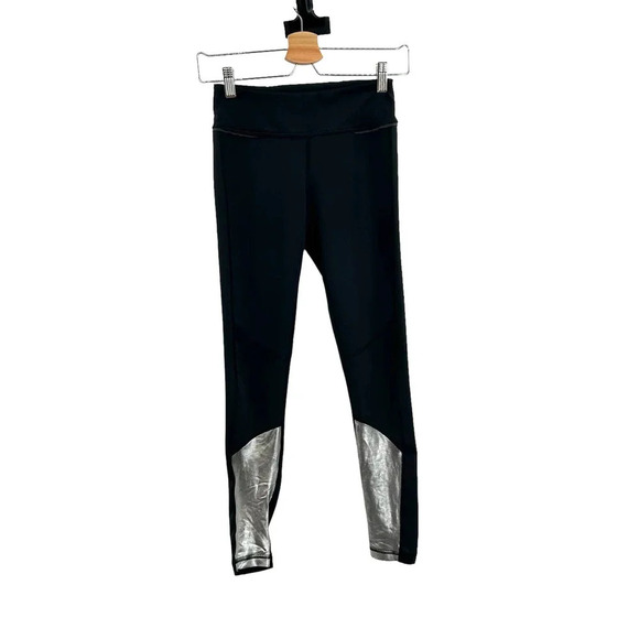 Alala Blocked Ankle Running Tights/Leggings Metallic Silver‎ Black Size XS - Picture 2 of 9